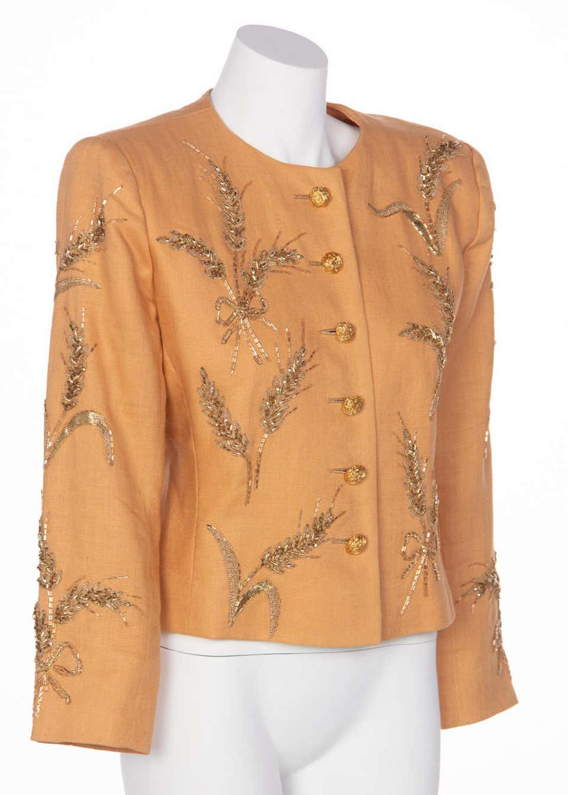 Yves Saint Laurent Gold Beaded Wheat Linen Jacket, 1980s