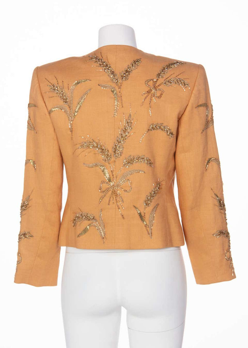 Yves Saint Laurent Gold Beaded Wheat Linen Jacket, 1980s