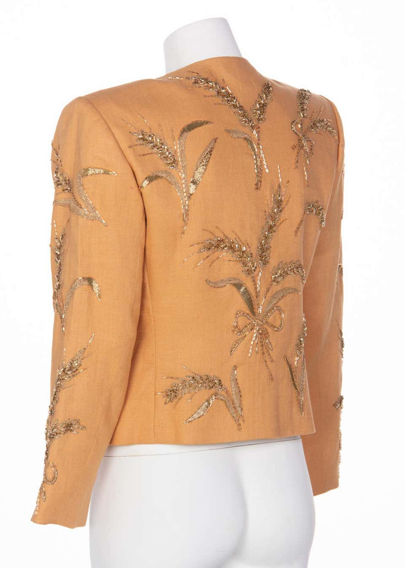 Yves Saint Laurent Gold Beaded Wheat Linen Jacket, 1980s