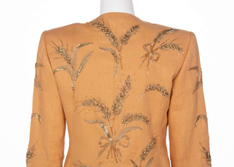 Yves Saint Laurent Gold Beaded Wheat Linen Jacket, 1980s