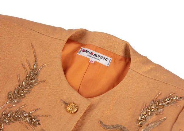 Yves Saint Laurent Gold Beaded Wheat Linen Jacket, 1980s