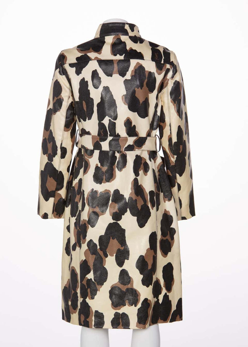 Yves Saint Laurent YSL Animal Print Belted Trench Coat
