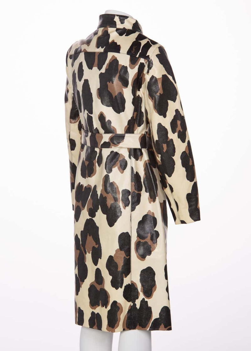 Yves Saint Laurent YSL Animal Print Belted Trench Coat