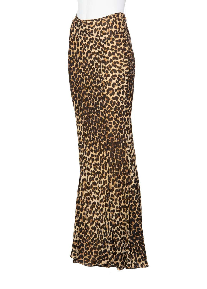 John Galliano Animal Leopard Print Silk Maxi Skirt