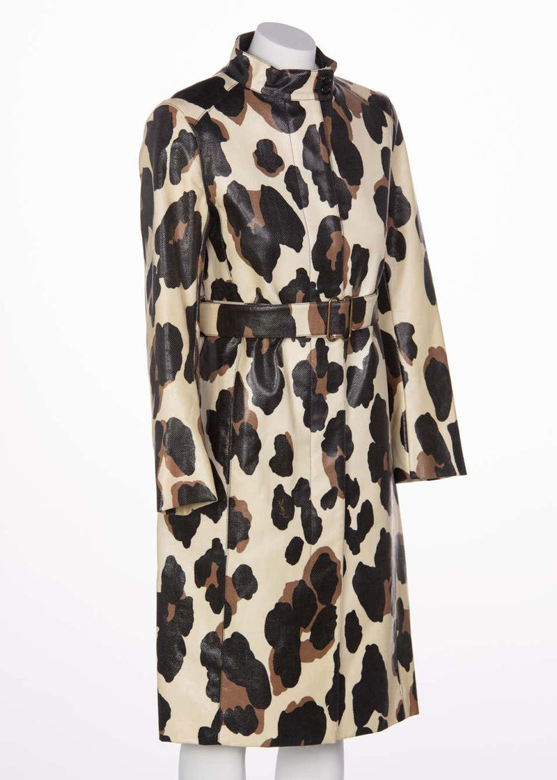 Yves Saint Laurent YSL Animal Print Belted Trench Coat