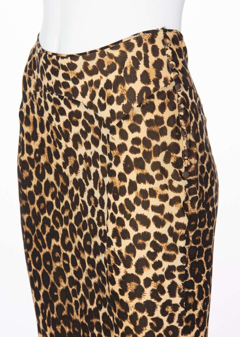 John Galliano Animal Leopard Print Silk Maxi Skirt