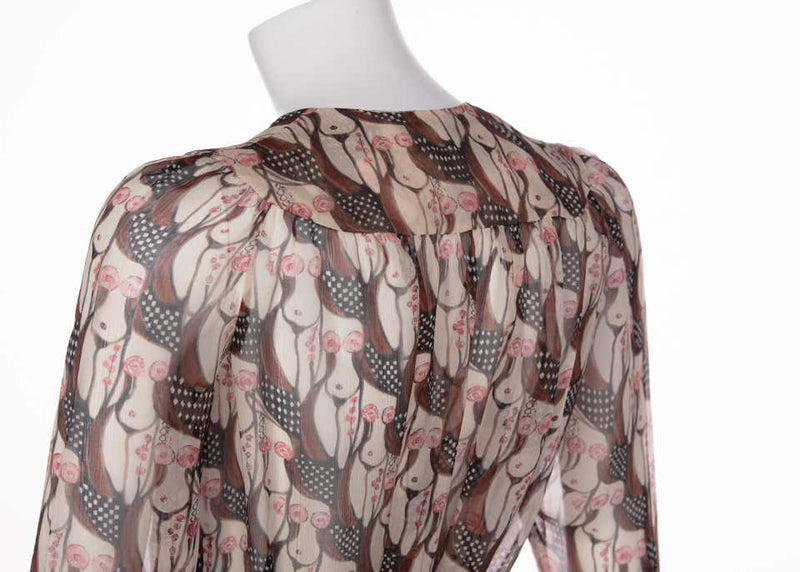 Prada "Naked Lady" Print Plunge Neck Silk Blouse Sex and The City, 2001