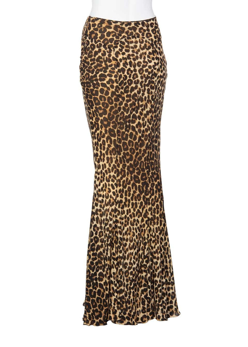 John Galliano Animal Leopard Print Silk Maxi Skirt