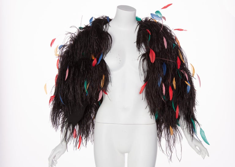Bill Blass Couture Ostrich Feather Rainbow Bolero Jacket, 1970s