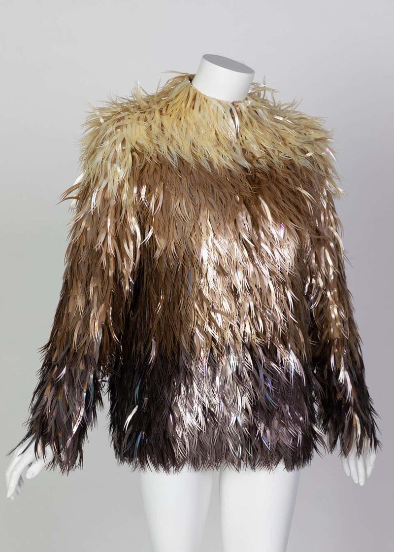 Chloé Stella McCartney Metallic Ombré Plastic Vegan Feather Coat Runway F/W 2000