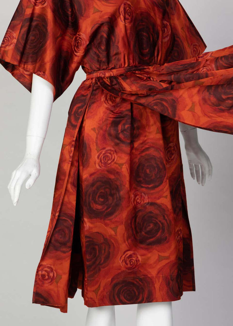 James Galanos Orange Purple Copper Floral Silk Party Dress, 1960s