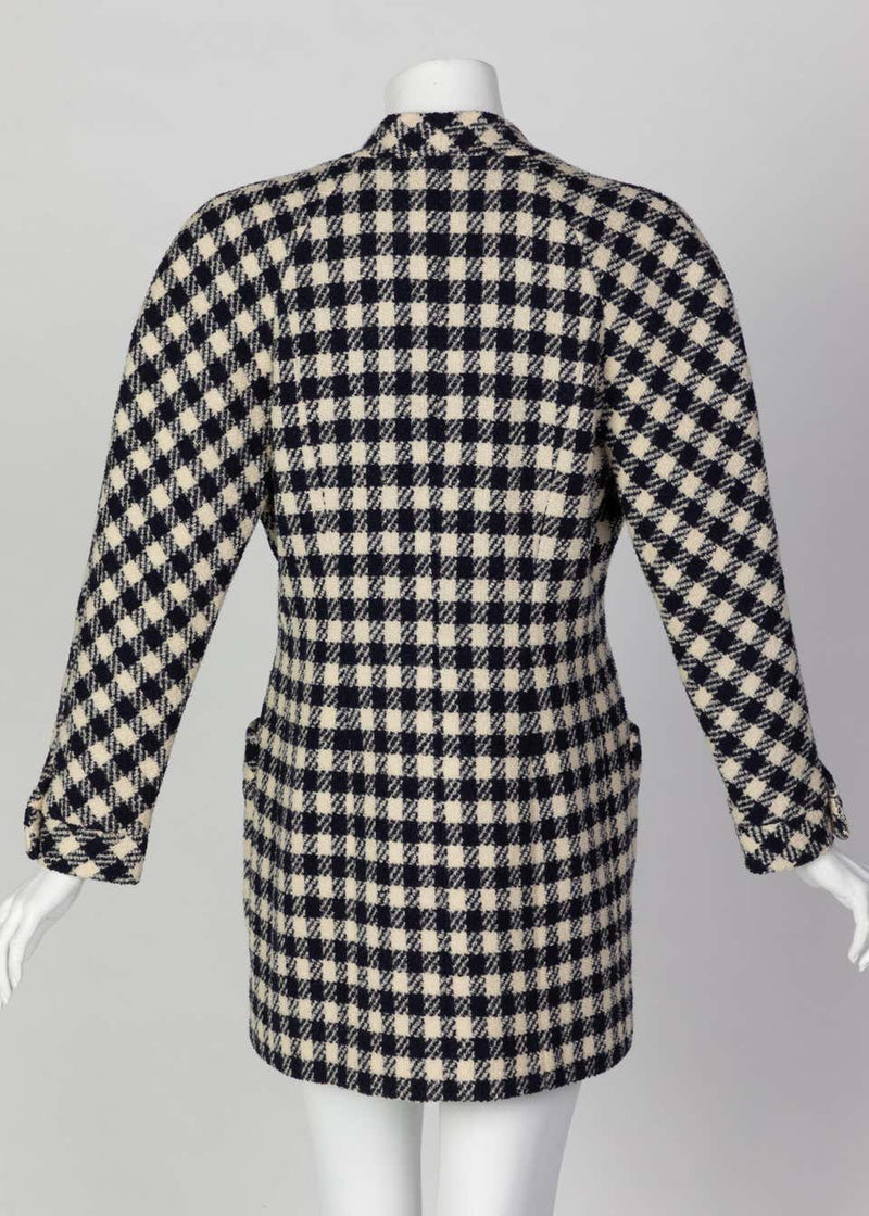 Chanel Navy Crème Wool Check Gold Button Cardigan Jacket, 1980s