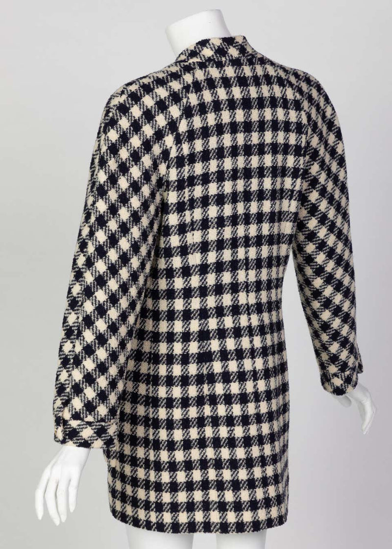 Chanel Navy Crème Wool Check Gold Button Cardigan Jacket, 1980s
