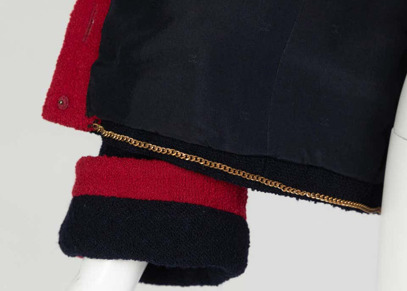 Chanel Navy & Red Boucle Jacket w/ Gold CC Buttons, 1980s