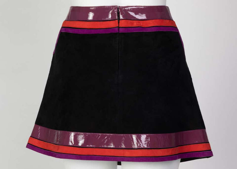 Gucci Black Suede Purple Pink Patent Leather Mod Mini Skirt Runway, 2007
