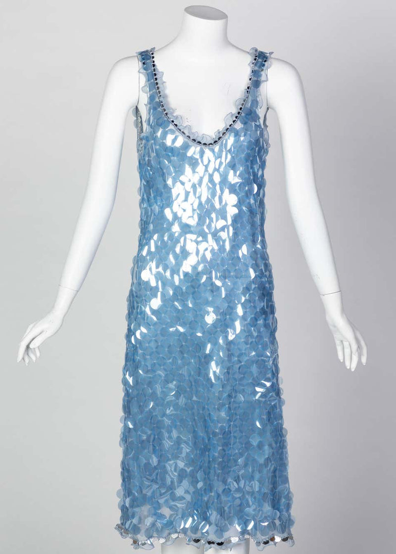Prada Shimmering Blue Silk Paillette Plunge Back Dress, 2012