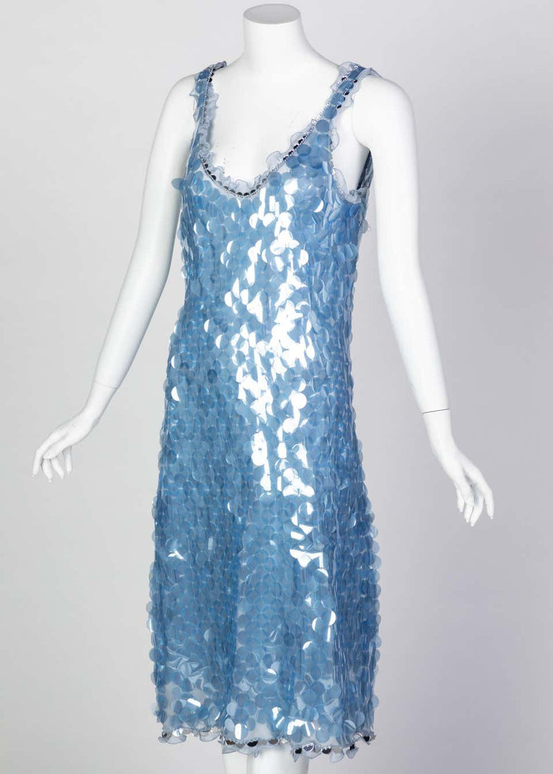 Prada Shimmering Blue Silk Paillette Plunge Back Dress, 2012