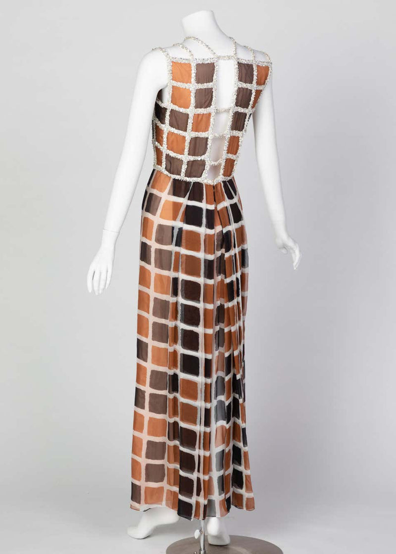 James Galanos Couture Chiffon Dress with Sequin Lattice Straps, 1980s