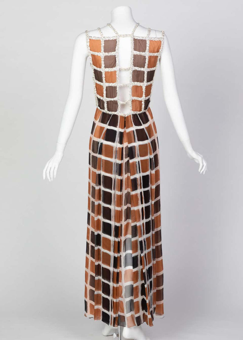 James Galanos Couture Chiffon Dress with Sequin Lattice Straps, 1980s