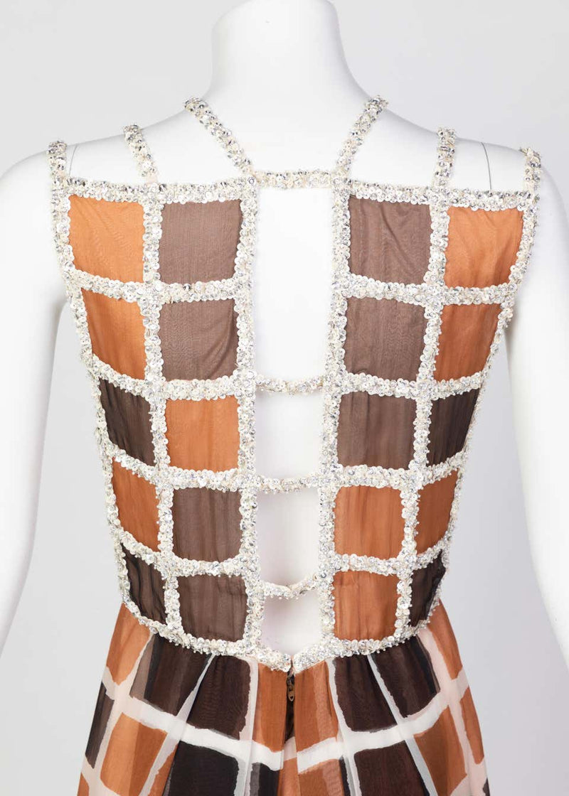 James Galanos Couture Chiffon Dress with Sequin Lattice Straps, 1980s