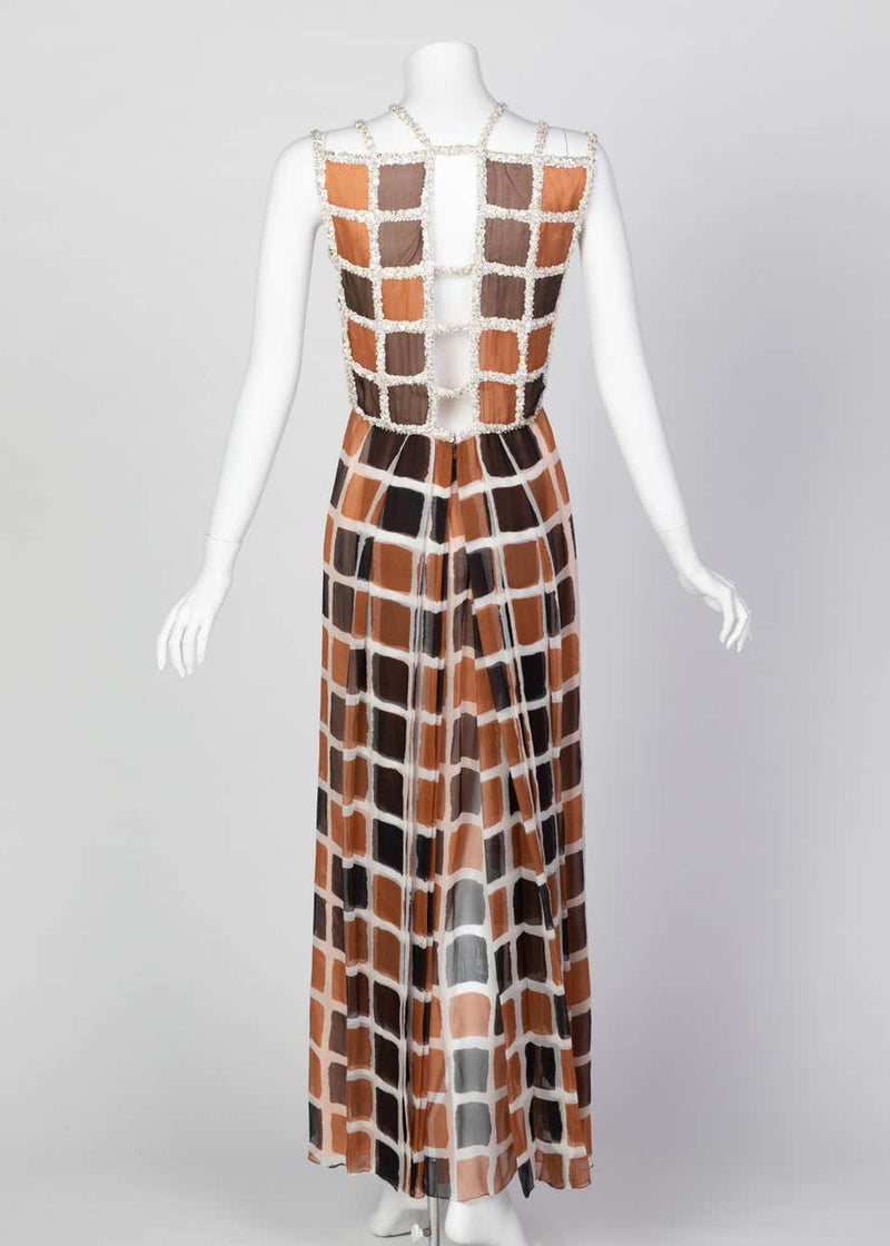 James Galanos Couture Chiffon Dress with Sequin Lattice Straps, 1980s