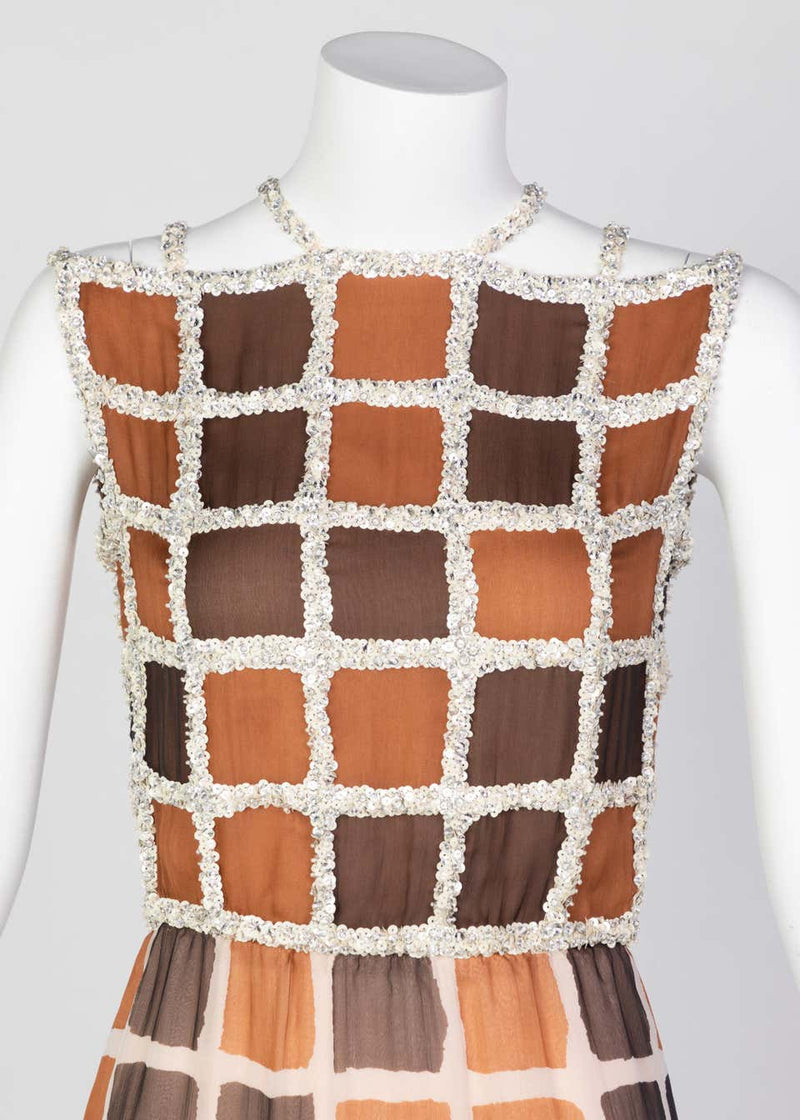 James Galanos Couture Chiffon Dress with Sequin Lattice Straps, 1980s