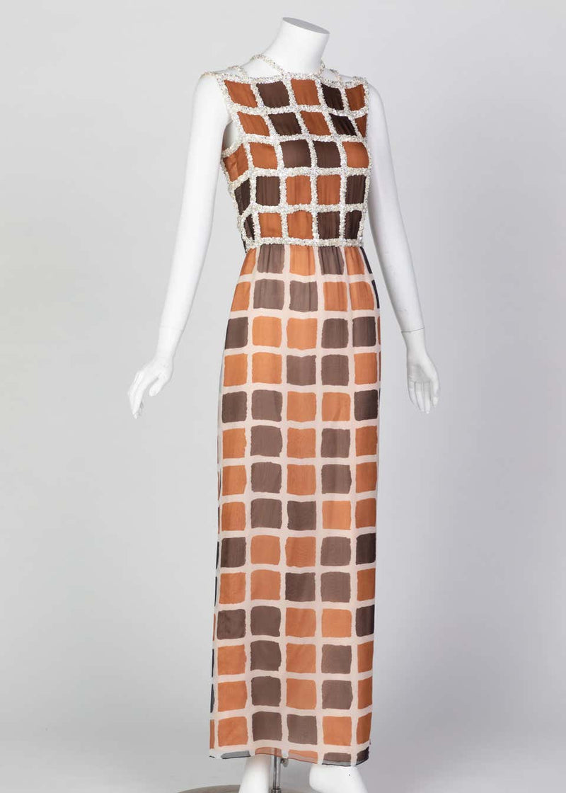 James Galanos Couture Chiffon Dress with Sequin Lattice Straps, 1980s