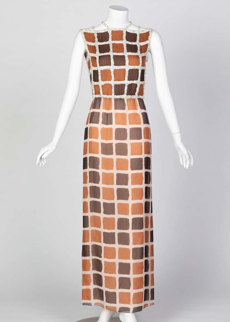 James Galanos Couture Chiffon Dress with Sequin Lattice Straps, 1980s