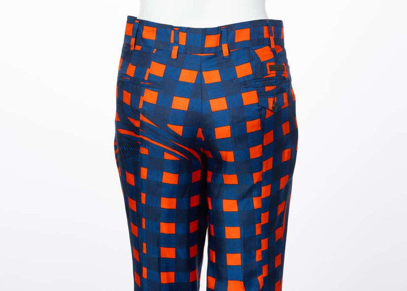 Prada Blue Orange Red Check Silk Fairy Pants Runway, 2008