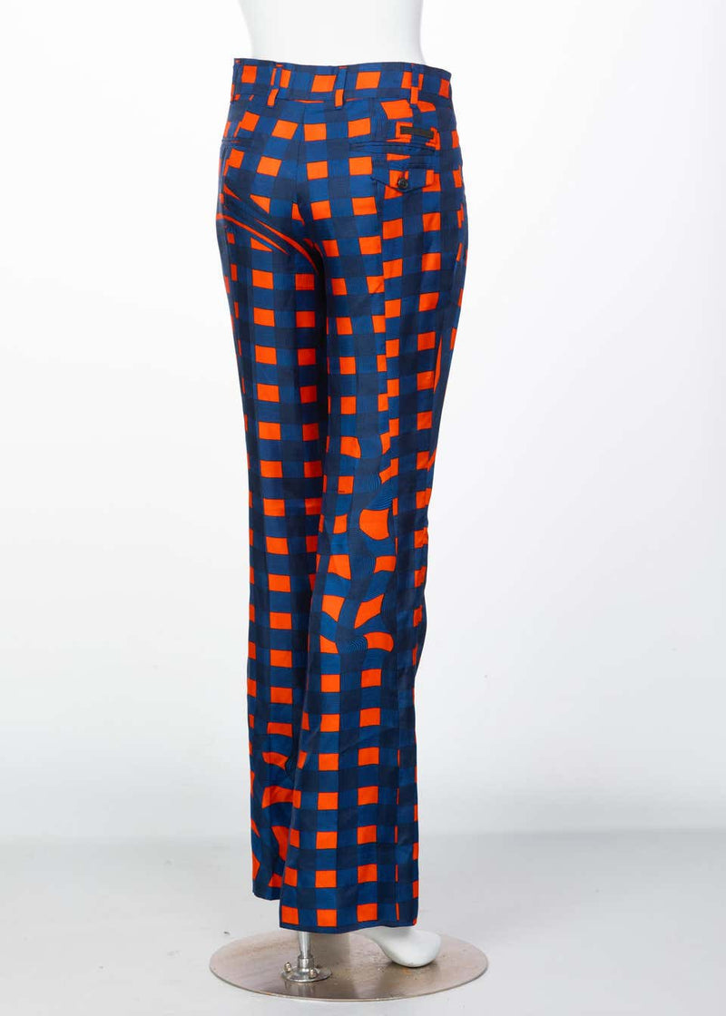 Prada Blue Orange Red Check Silk Fairy Pants Runway, 2008