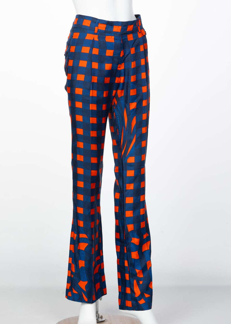 Prada Blue Orange Red Check Silk Fairy Pants Runway, 2008