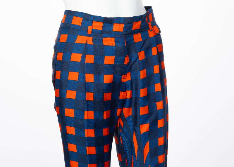 Prada Blue Orange Red Check Silk Fairy Pants Runway, 2008