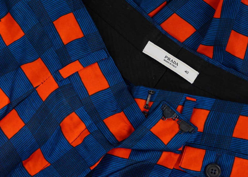 Prada Blue Orange Red Check Silk Fairy Pants Runway, 2008