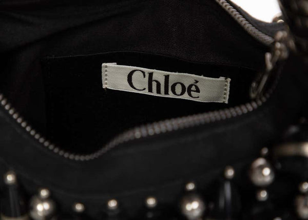 Vintage Chloé Black Silver Beaded Bracelet Hobo Bag