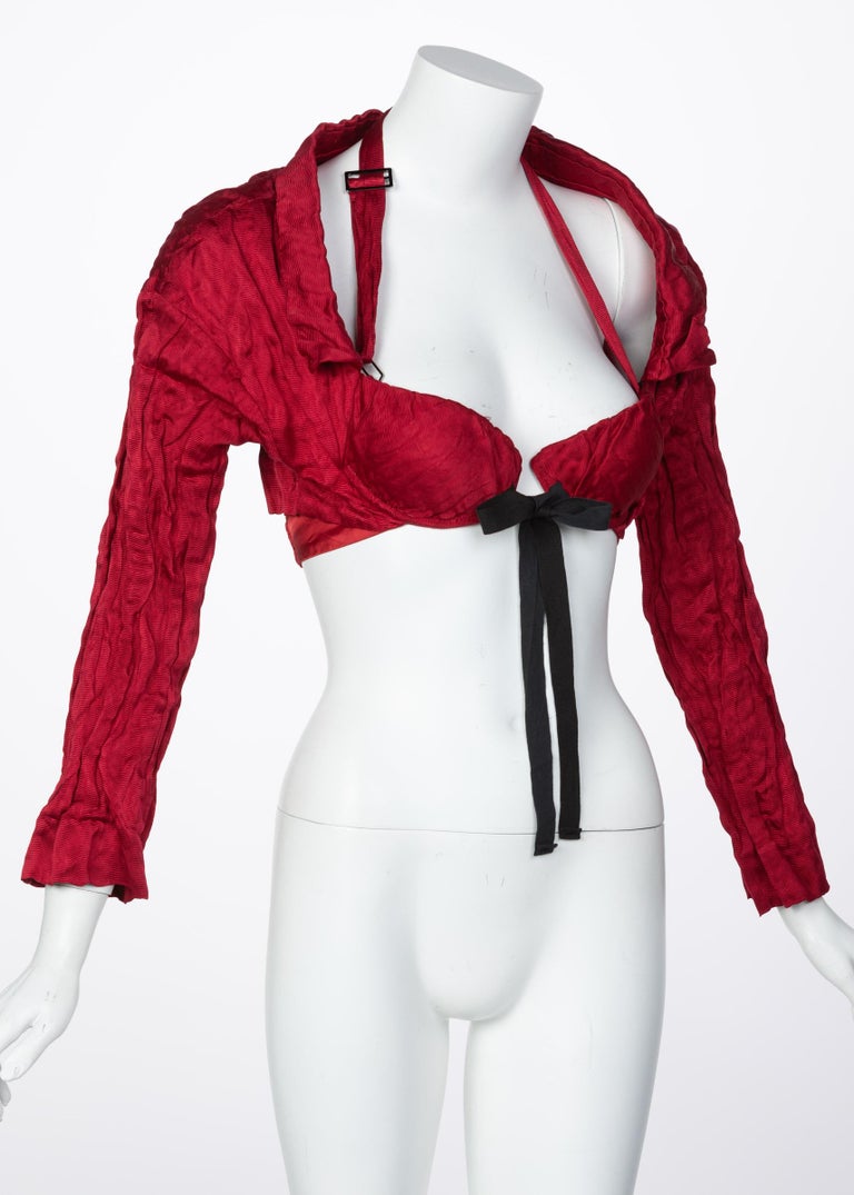Prada Red Silk Bolero Bra Top, 2009