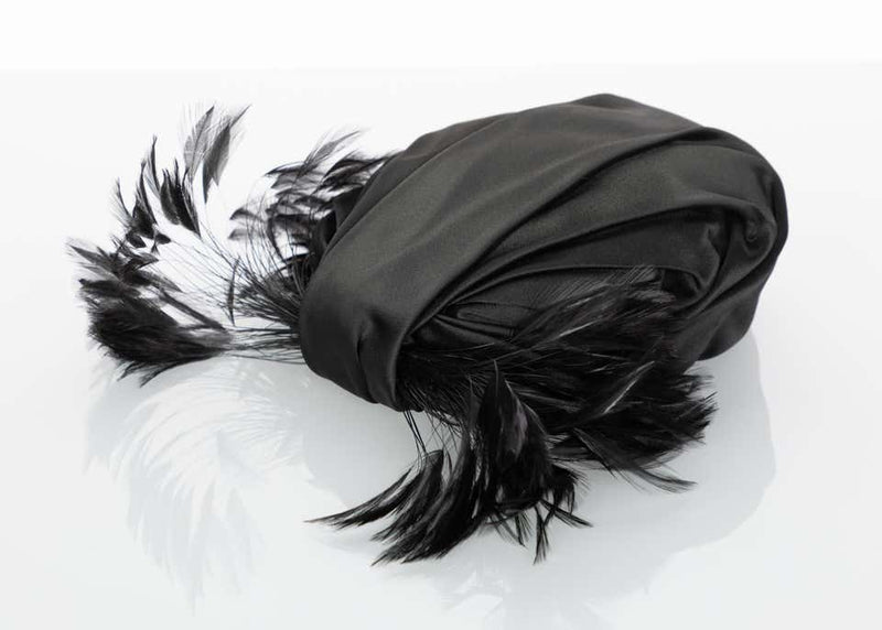 Vintage Elsa Schiaparelli Black Sculpted Satin Hat With Feathers
