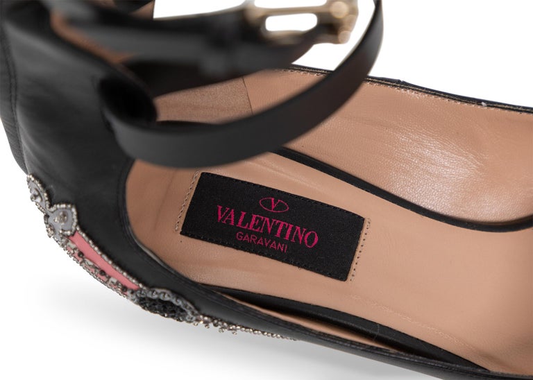 Valentino Love Blade Black Crystal embellished Ankle Strap Pumps Size 37