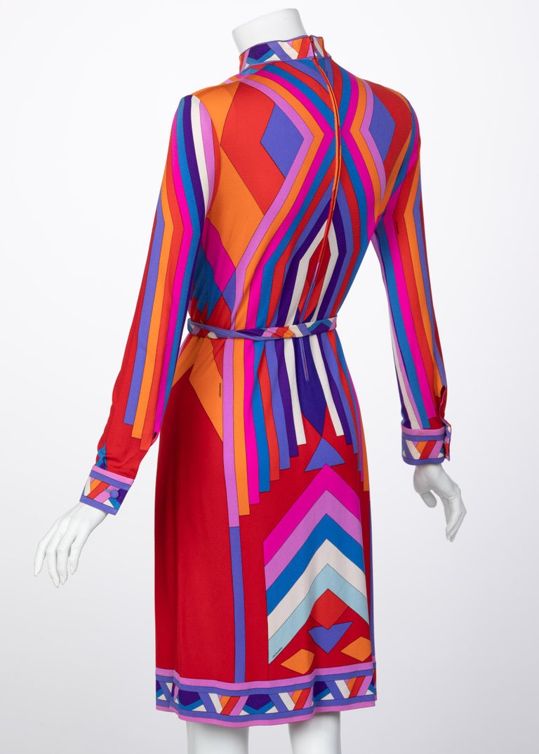 Leonard Paris Silk Jersey Graphic Printed Dress with belt, 1970s