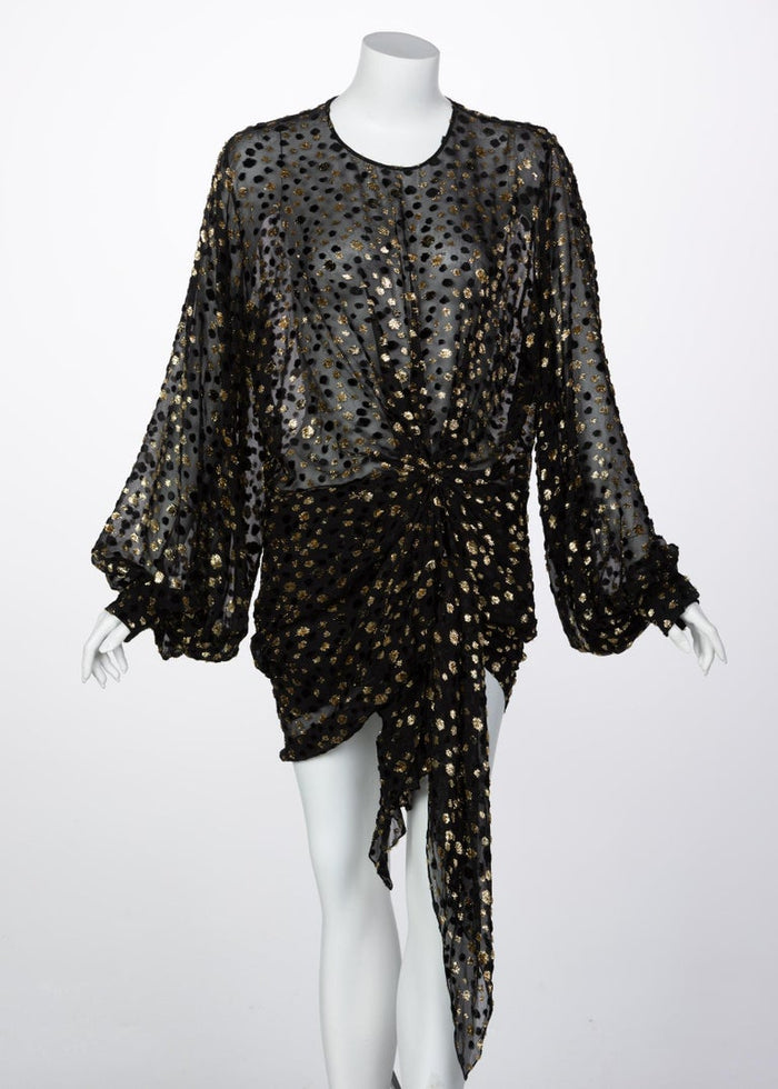 SAINT LAURENT★素敵！Black Silk Heart ette Short Dress Saint Laurent Silk Short Sleeve Mini Dress women - Glamood