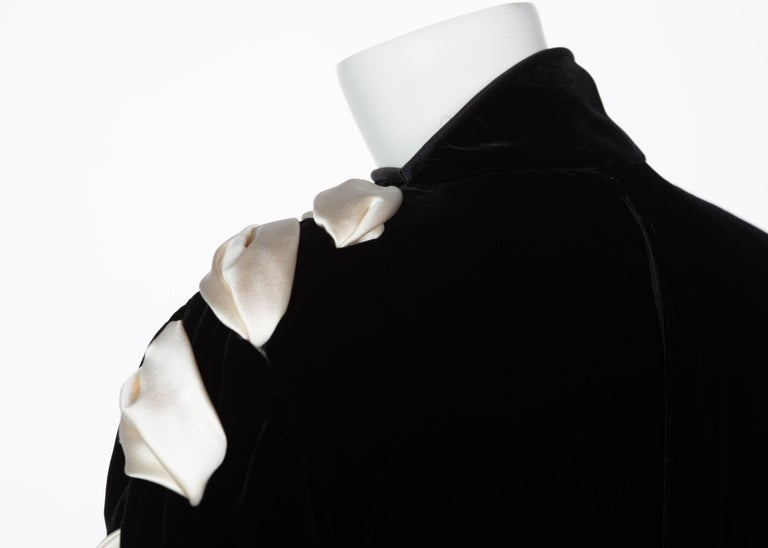 Valentino Black Velvet Ivory Satin Ribbon Bow Dress, 1980s