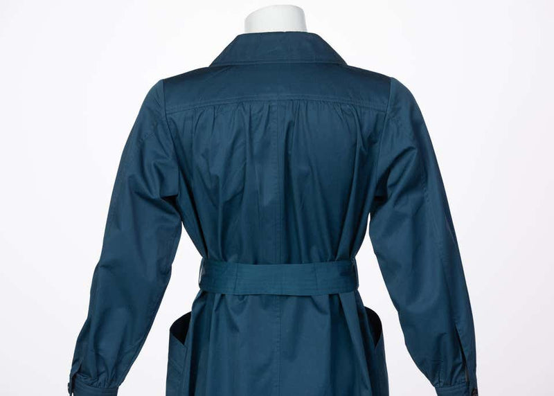 Yves Saint Laurent French Blue Belted Cotton Trench Coat YSL, 1980s