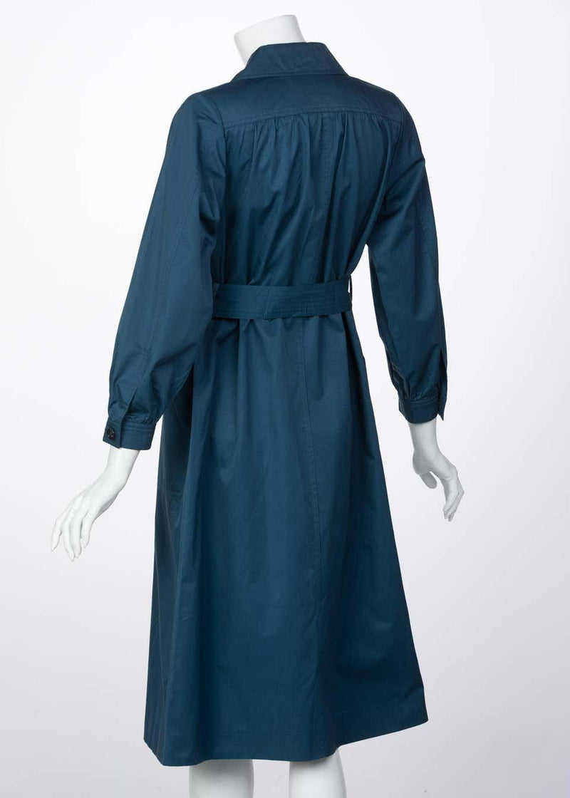 Yves Saint Laurent French Blue Belted Cotton Trench Coat YSL, 1980s