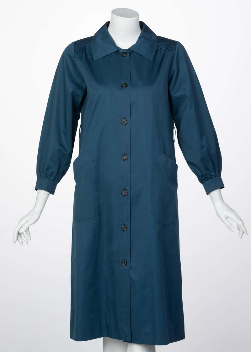 Yves Saint Laurent French Blue Belted Cotton Trench Coat YSL, 1980s