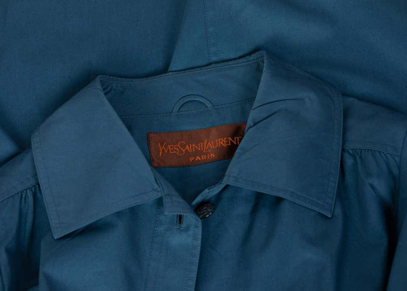 Yves Saint Laurent French Blue Belted Cotton Trench Coat YSL, 1980s
