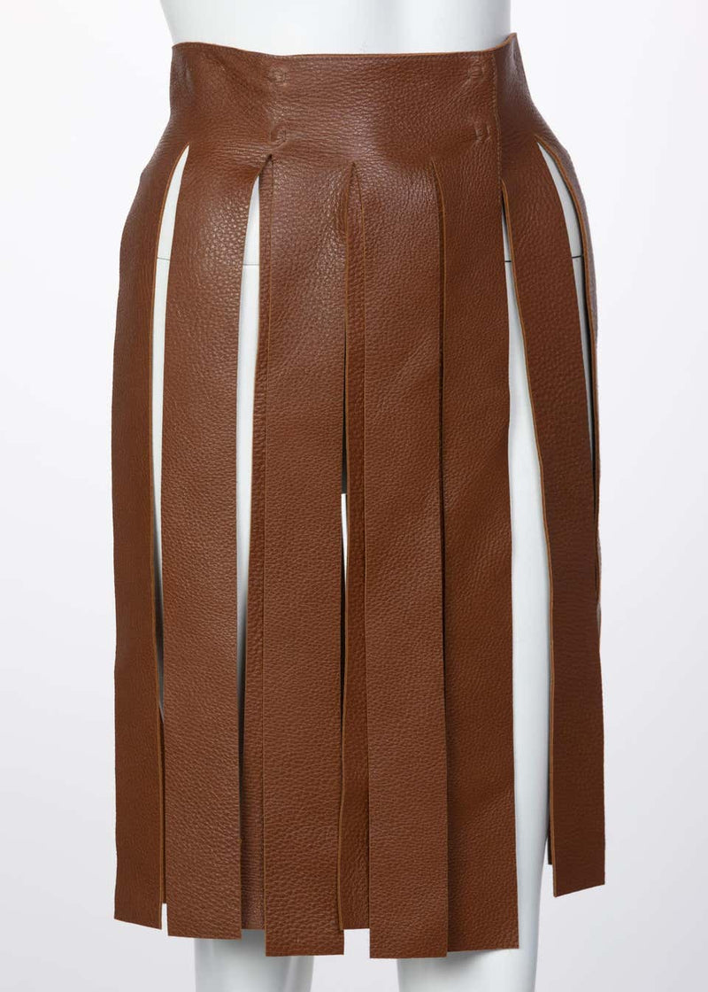 Prada Brown Pebbled Leather Fringe Waist Belt / Skirt Overlay