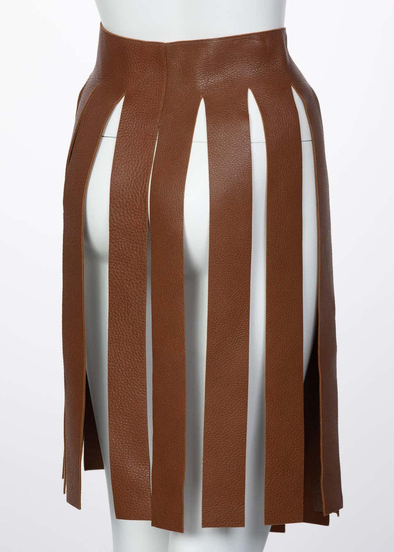 Prada Brown Pebbled Leather Fringe Waist Belt / Skirt Overlay
