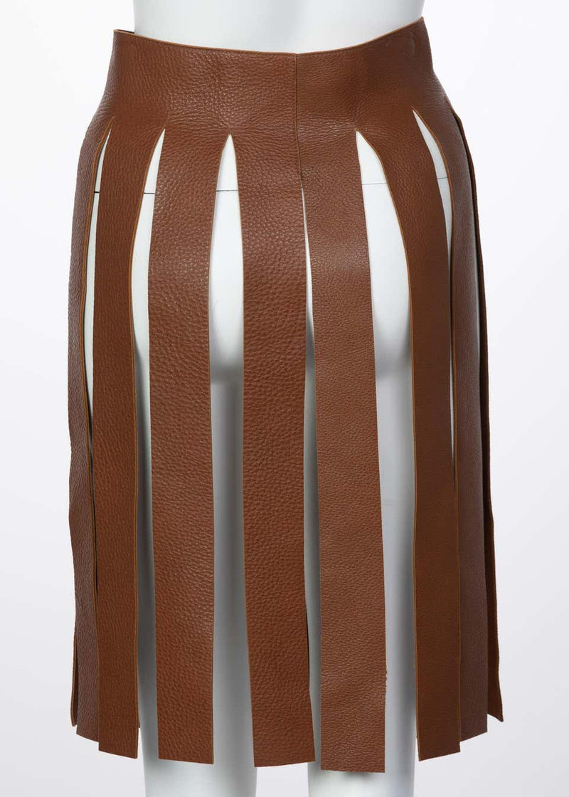 Prada Brown Pebbled Leather Fringe Waist Belt / Skirt Overlay