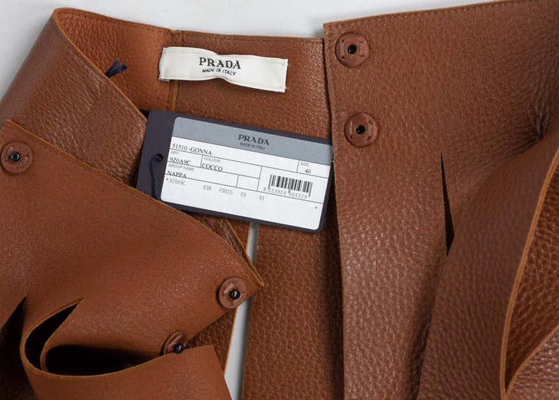 Prada Brown Pebbled Leather Fringe Waist Belt / Skirt Overlay