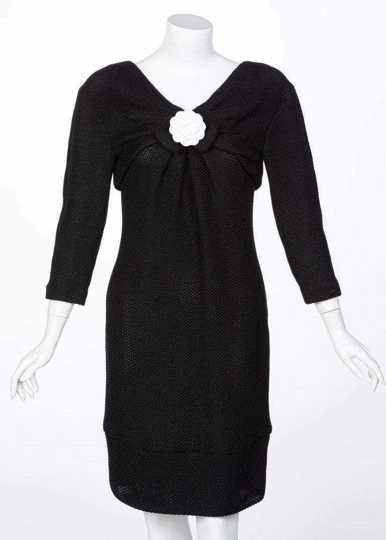 Chanel Shimmer Black V Neck Bow Dress Runway 2013