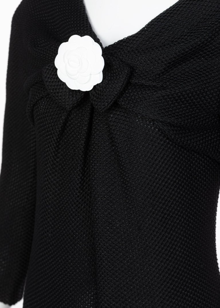 Chanel Shimmer Black V Neck Bow Dress Runway 2013